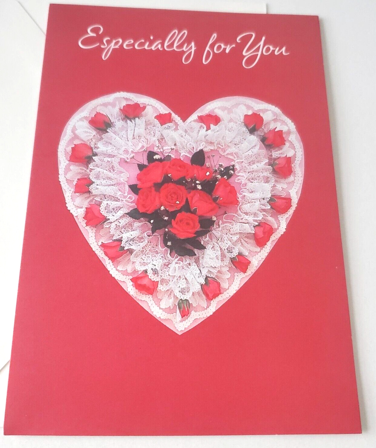 Vintage Valentine Card Red Roses Lacy Heart Especially for You