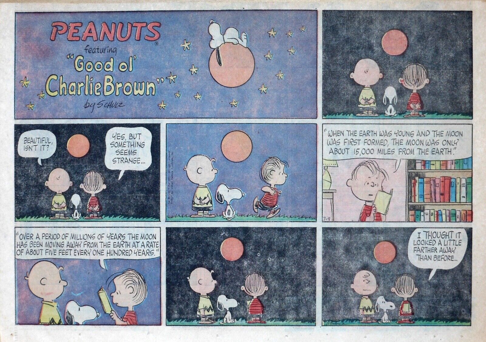 Peanuts by Charles Schulz - large half-page color Sunday comic - July 9, 1967