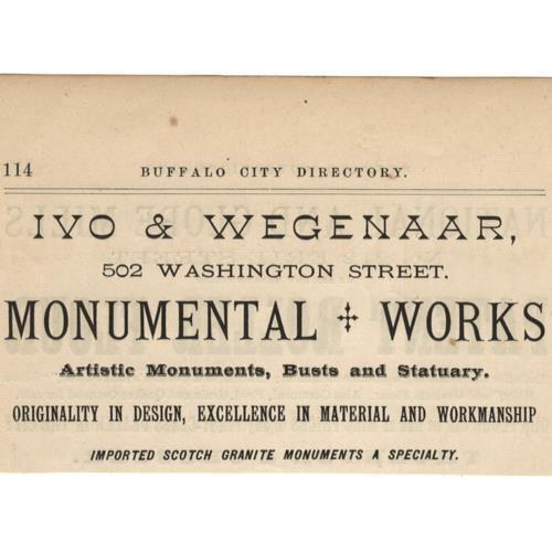 1886 BUFFALO GRAVESTONE IVO & WEGENAAR MONUMENTS VICTORIAN AD CEMETARY FUNERAL
