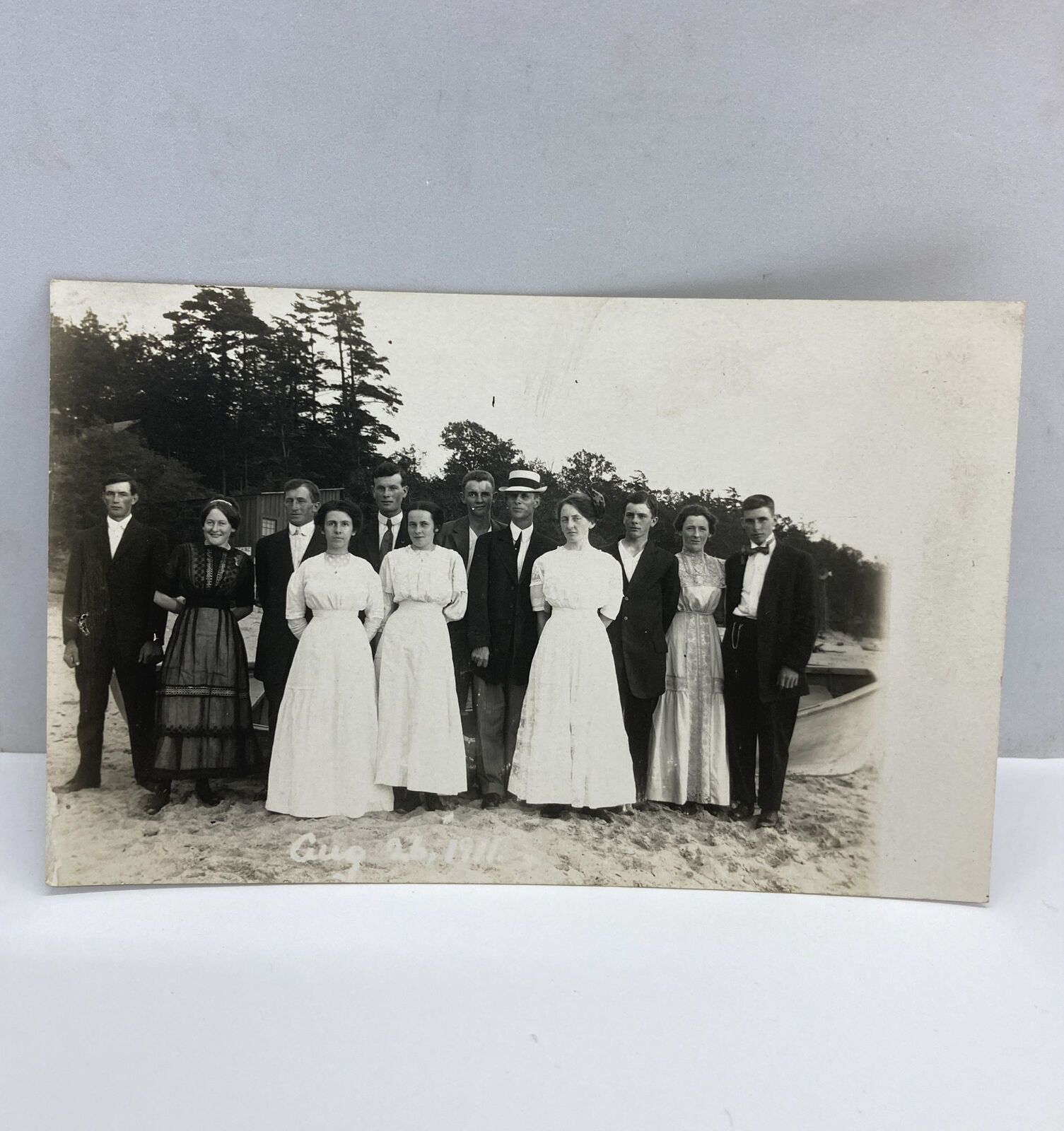 Erie Co RPPC Real Photo Postcard Large Family Group 1911 Unique Bin#album6