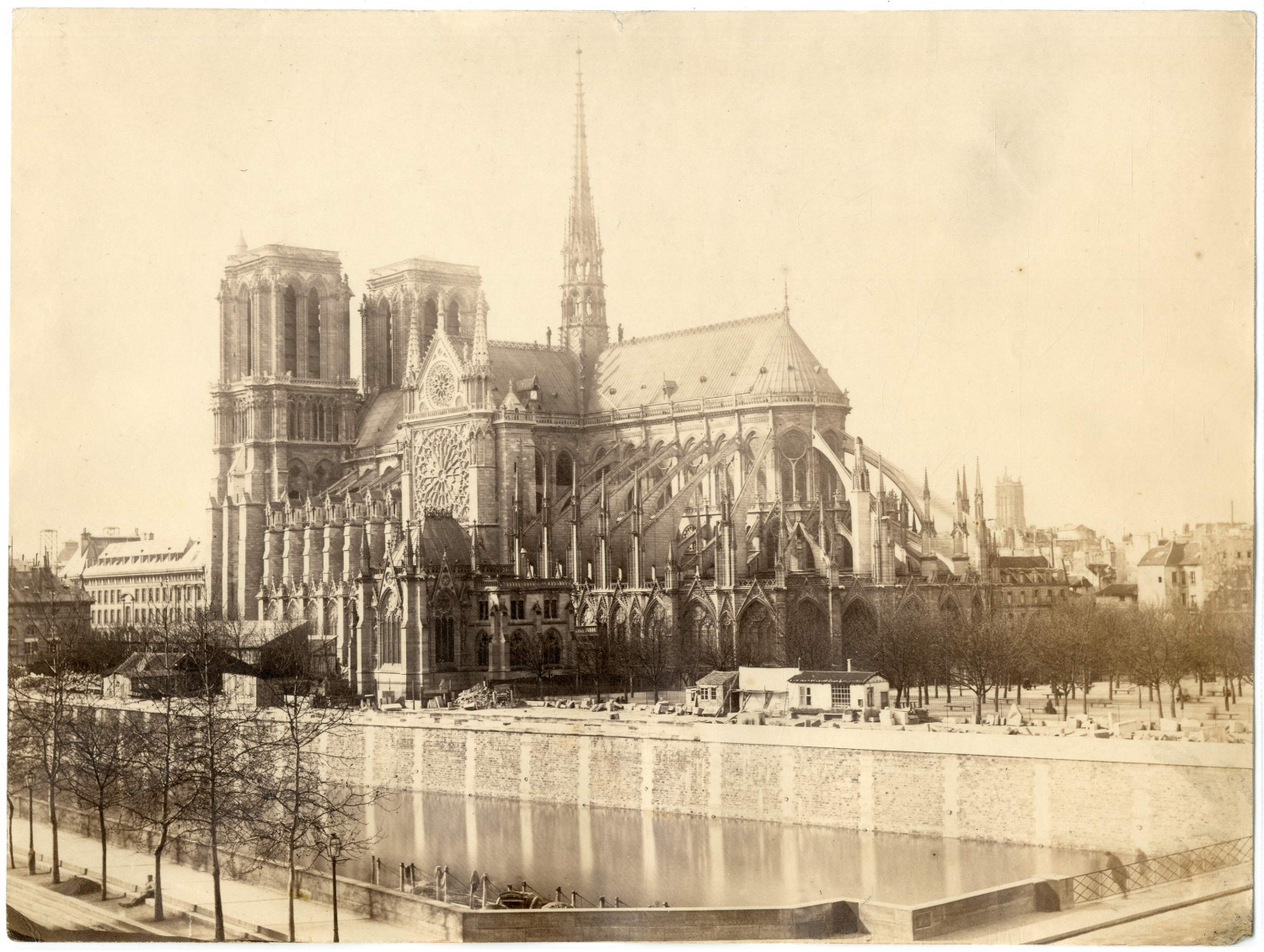 France, Paris, Notre-Dame Cathedral Vintage Albumen Print Albumin Print  