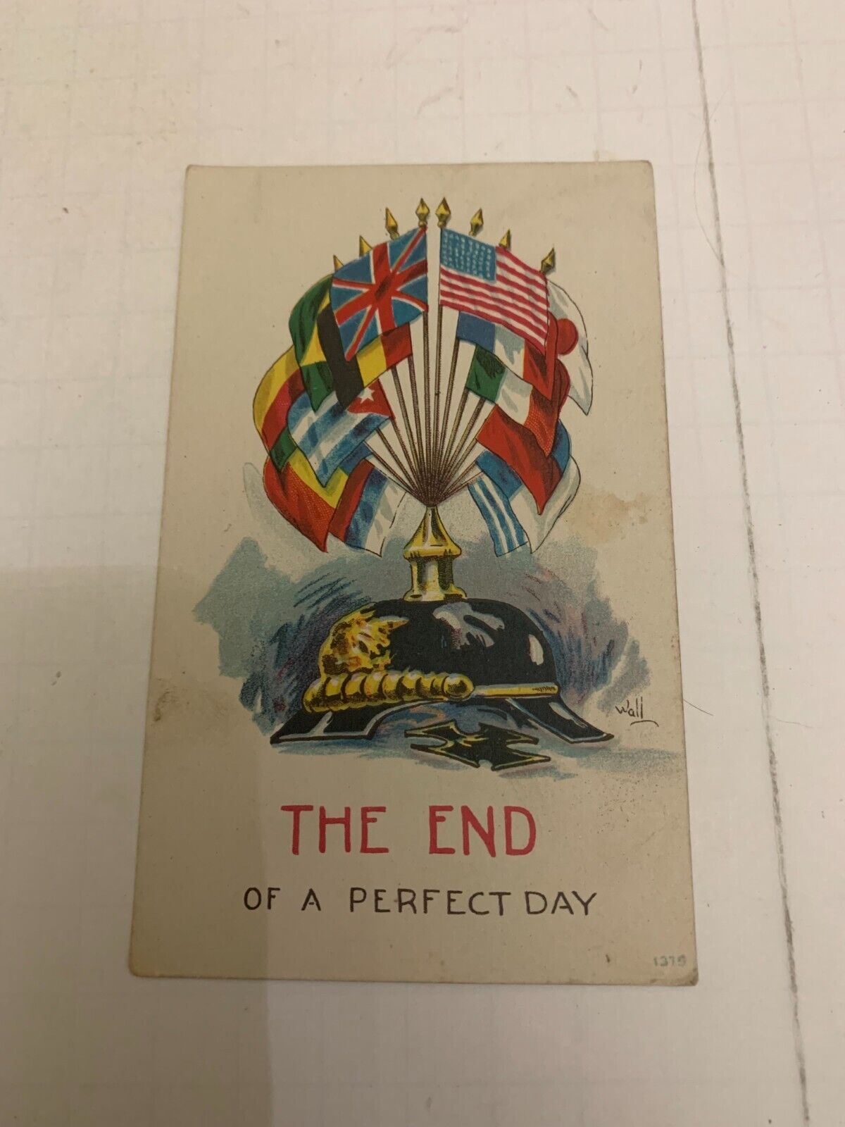 c.1918 WWI The End Of A Perfect Day Patriotic Military Artist Postcard