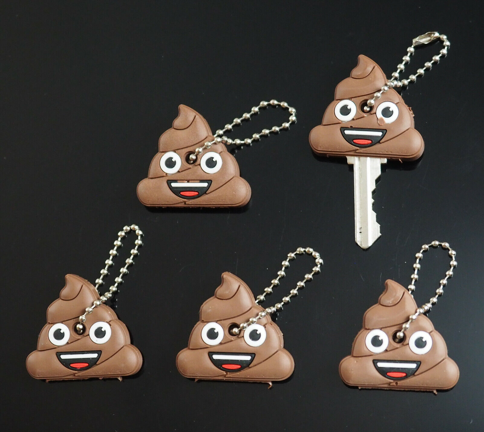 5x PCS Lot - Cute Cartoon Silicone Keychain Emoji Poop Key Cover Cap