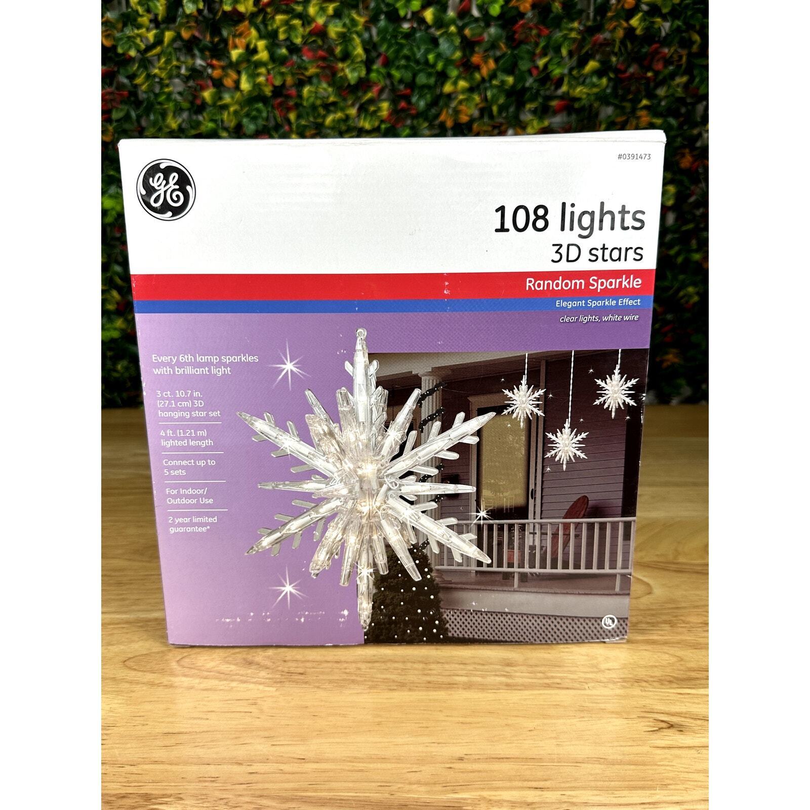 GE 10.75 in. 108 Light 3D Hanging Stars + Clear Random Sparkle Lights (TESTED)