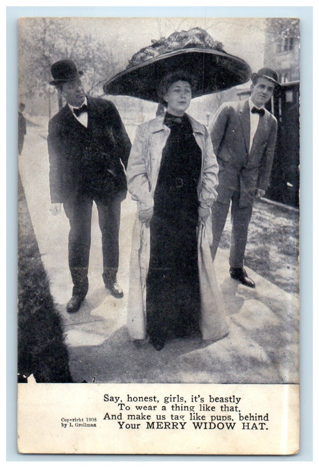 1908 Old Woman Merry Widow Hat Posted Antique Postcard