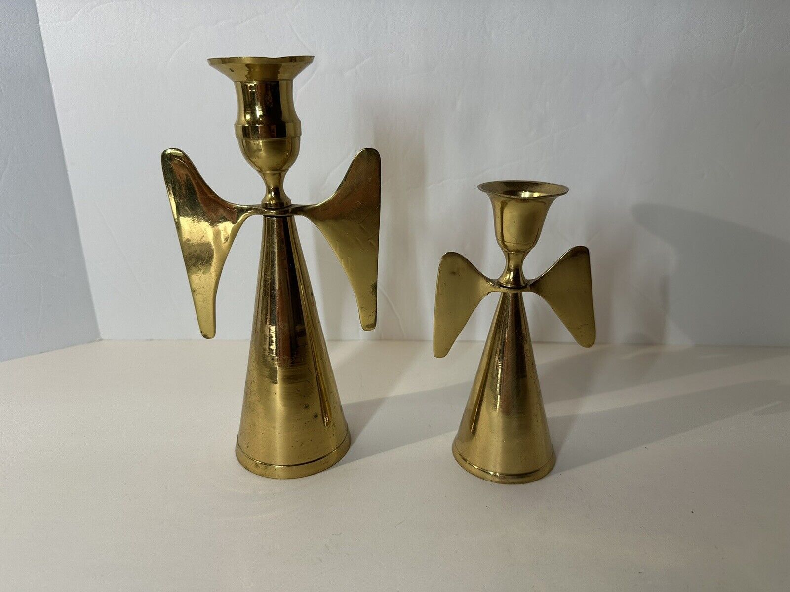 Vintage Solid Brass Angel Candlesticks Set of 2 Made in India Candle Holder 