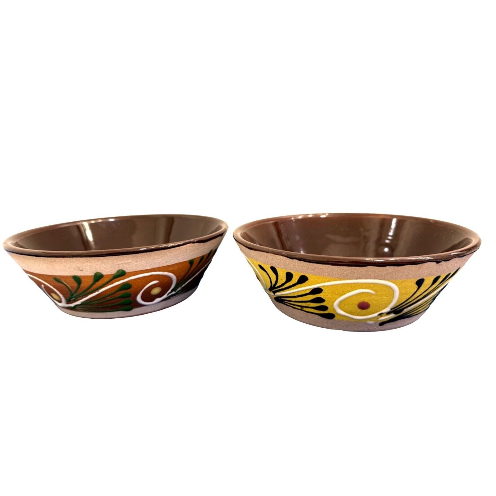 2 Handmade Mexican Red Clay Pottery Textured Bowls