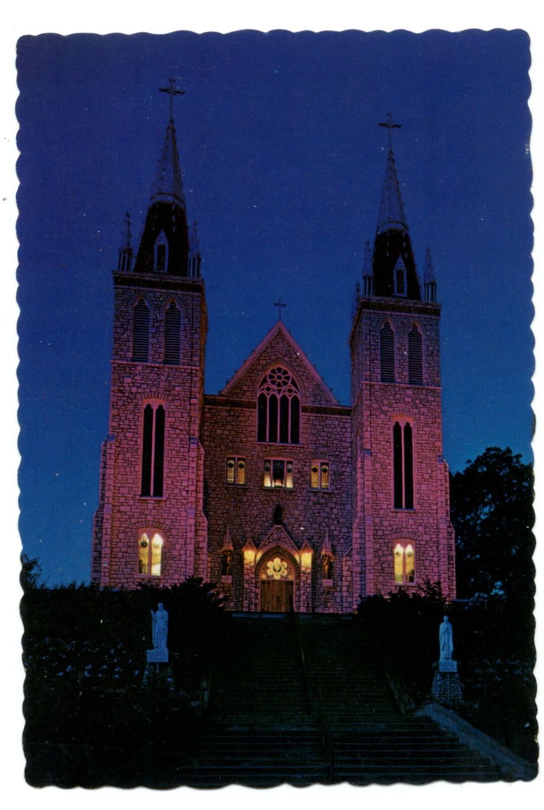 Midland Ontario Canada ~ North American Martyrs Shrine at night  postcard sku429