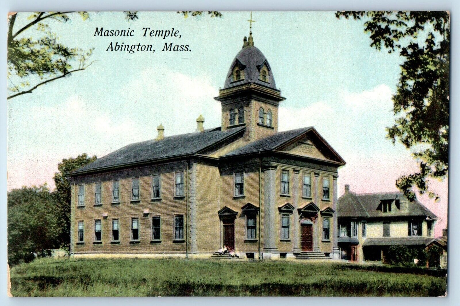 Abington Massachusetts MA Postcard Masonic Temple Exterior c1910 Vintage Antique