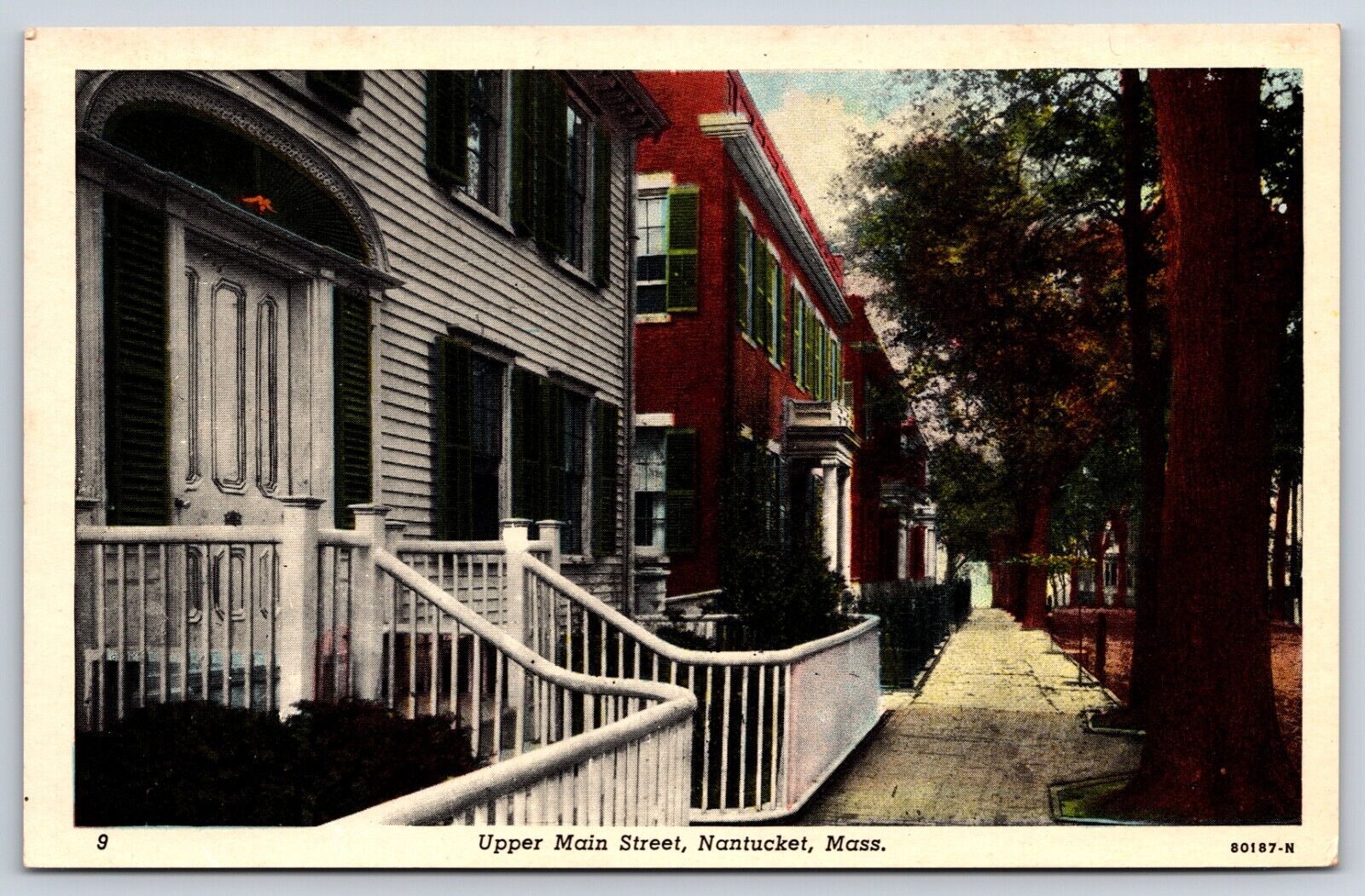Upper Main Street Nantucket Massachusetts MA Street View White Fence Postcard