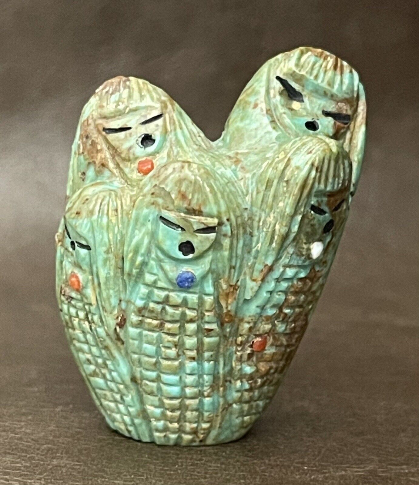 ZUNI FETISH CARVED TURQUOISE CORN MAIDENS BY SANDRA QUANDELACY