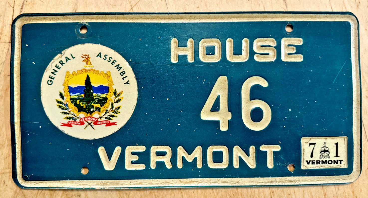 1971 VERMONT STATE HOUSE OF REPRESENTATIVES LICENSE PLATE \