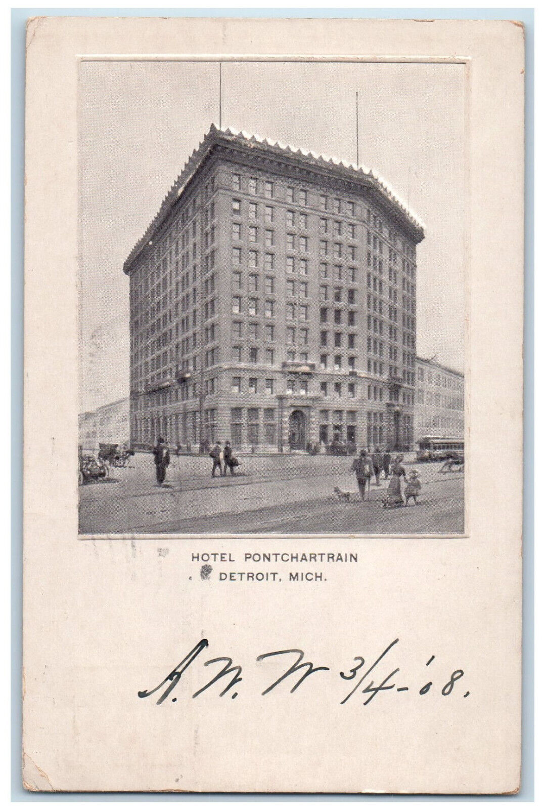 1903 Hotel Pontchartrain Detroit Michigan MI Embossed Airbrushed Postcard