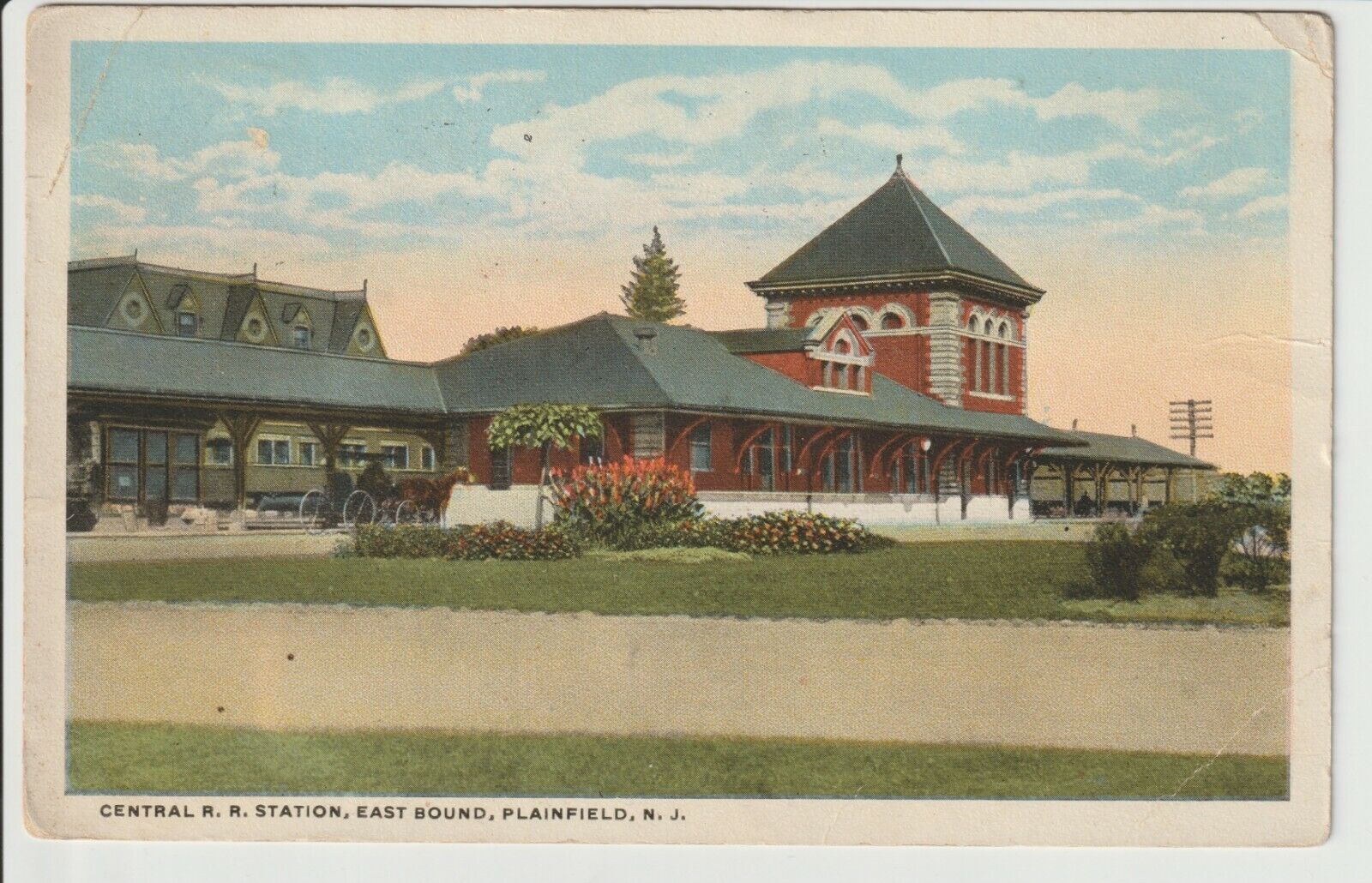 Plainfield New Jersey Central Railroad station Eastbound RR 1917 NJ view POSTED