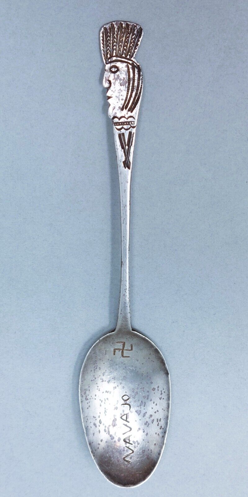 Rare HANDWROUGHT Navajo Antique Silver Souvenir Spoon Native Headdres Circa 1900