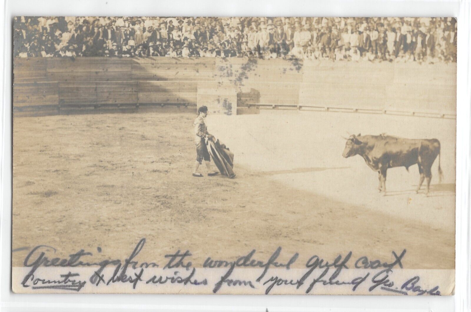 1906 bullfighter, ring, matador San Antonio, Texas; history, photo postcard RPPC