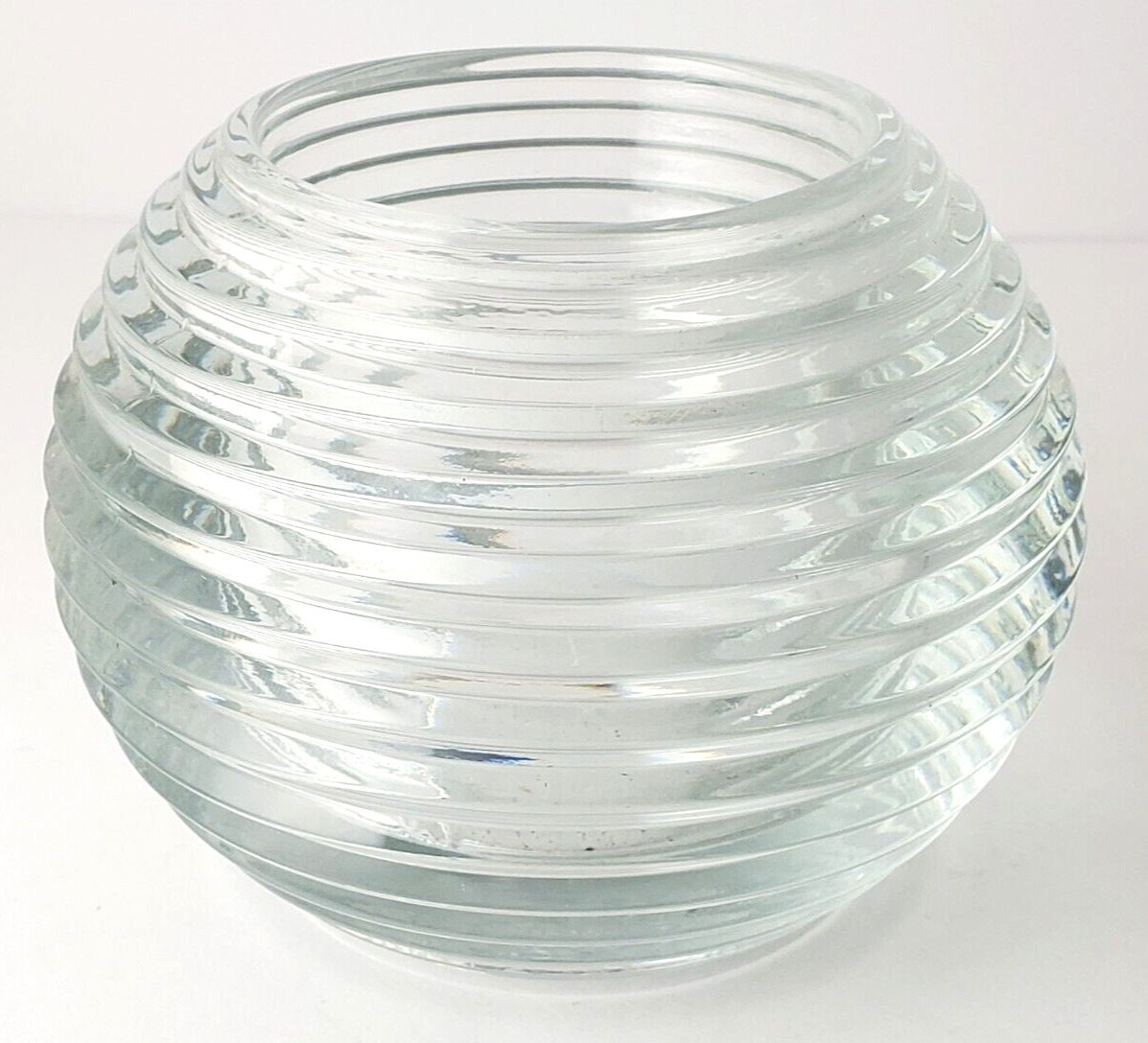 Vintage Home Interior Round Clear Glass Ribbed Mini Candle Holder