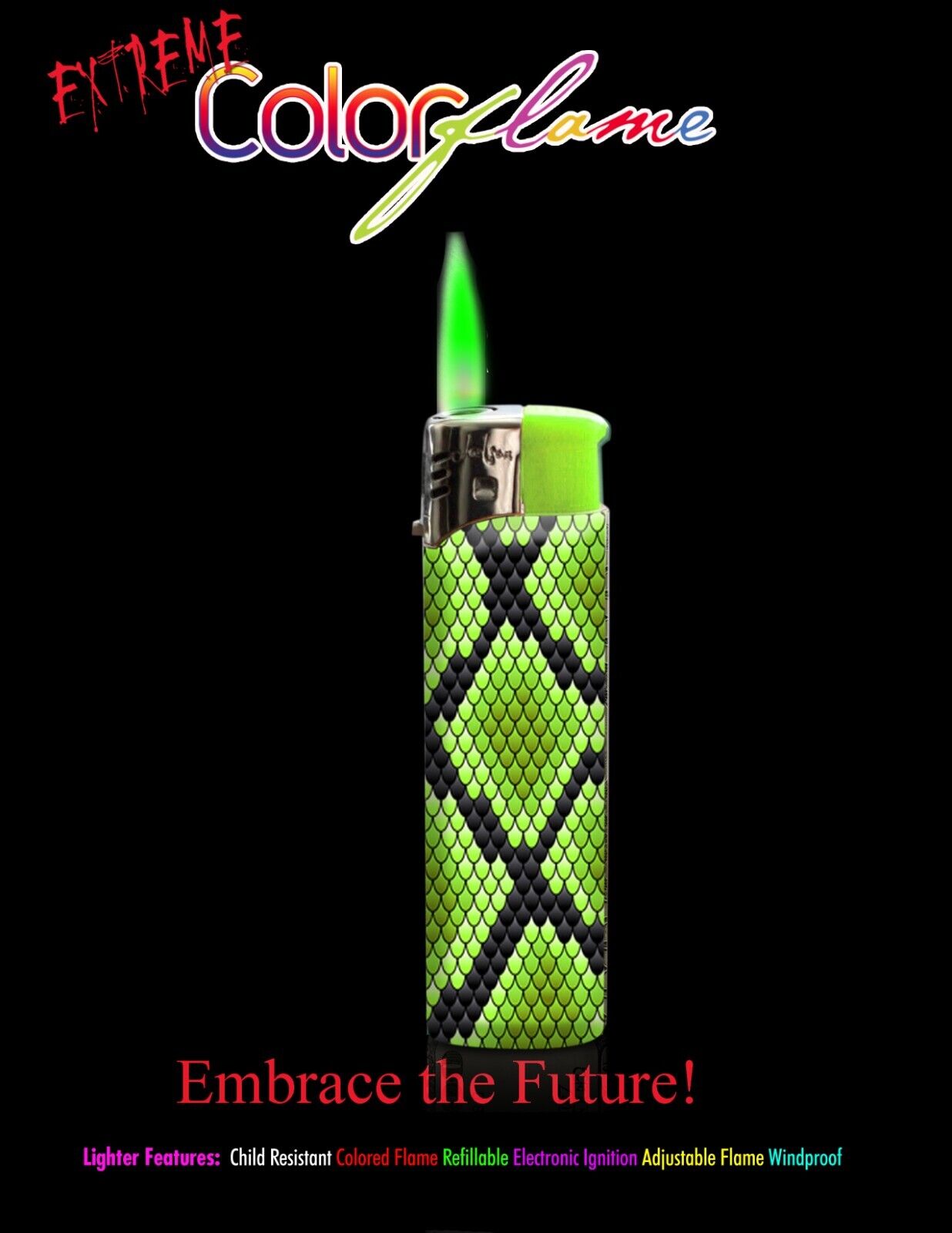 Color Flame Fire Butane Colorflame Colorful Torch Lighter Green Flame Snake Skin
