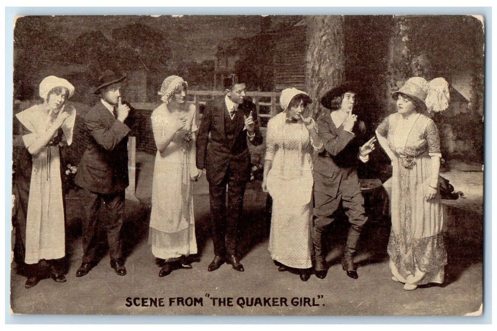 c1910 Scene Quacker Girl Theater Musical Comedy New York City New York Postcard