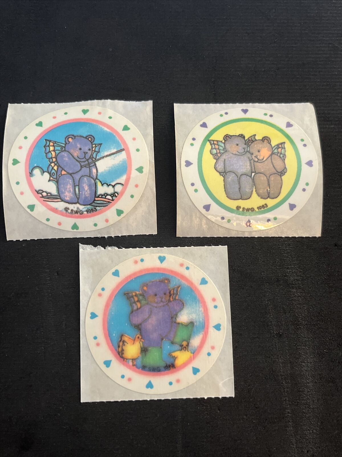 Lot Of 3 Vintage 80’s SMALL WORLD GREETINGS Teddy Bear Stickers -