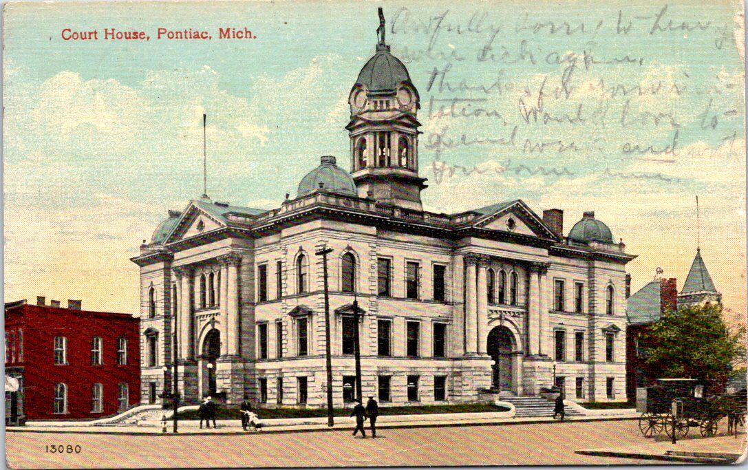 1914, Court House, PONTIAC, Michigan Postcard