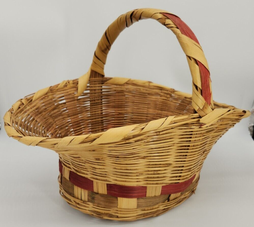 Vintage 1950s/60s Bamboo Wicker Pink Green Splint Easter Bonnet Basket Mexico