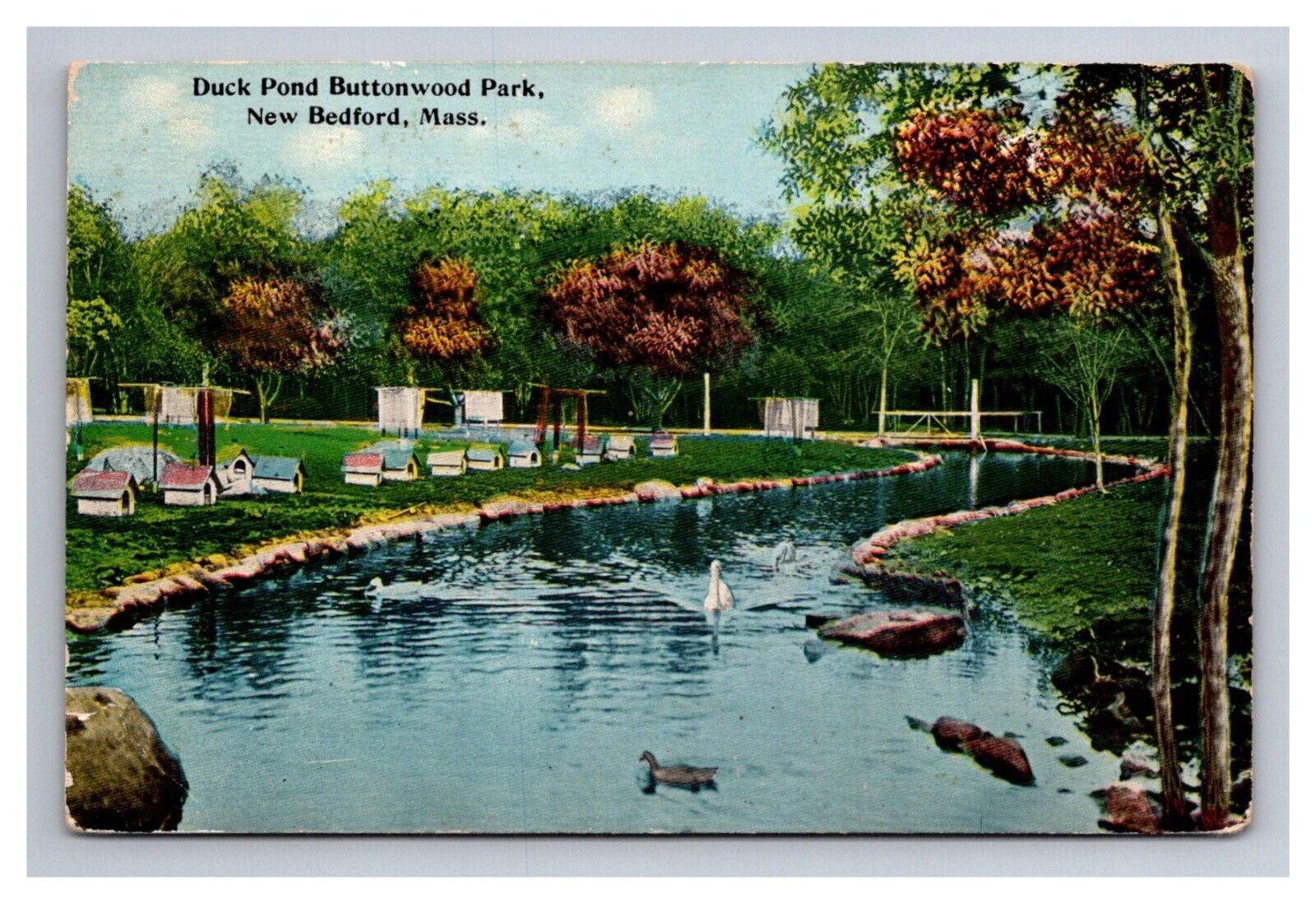 Postcard New Bedford Massachusetts Buttonwood Park Duck Pond