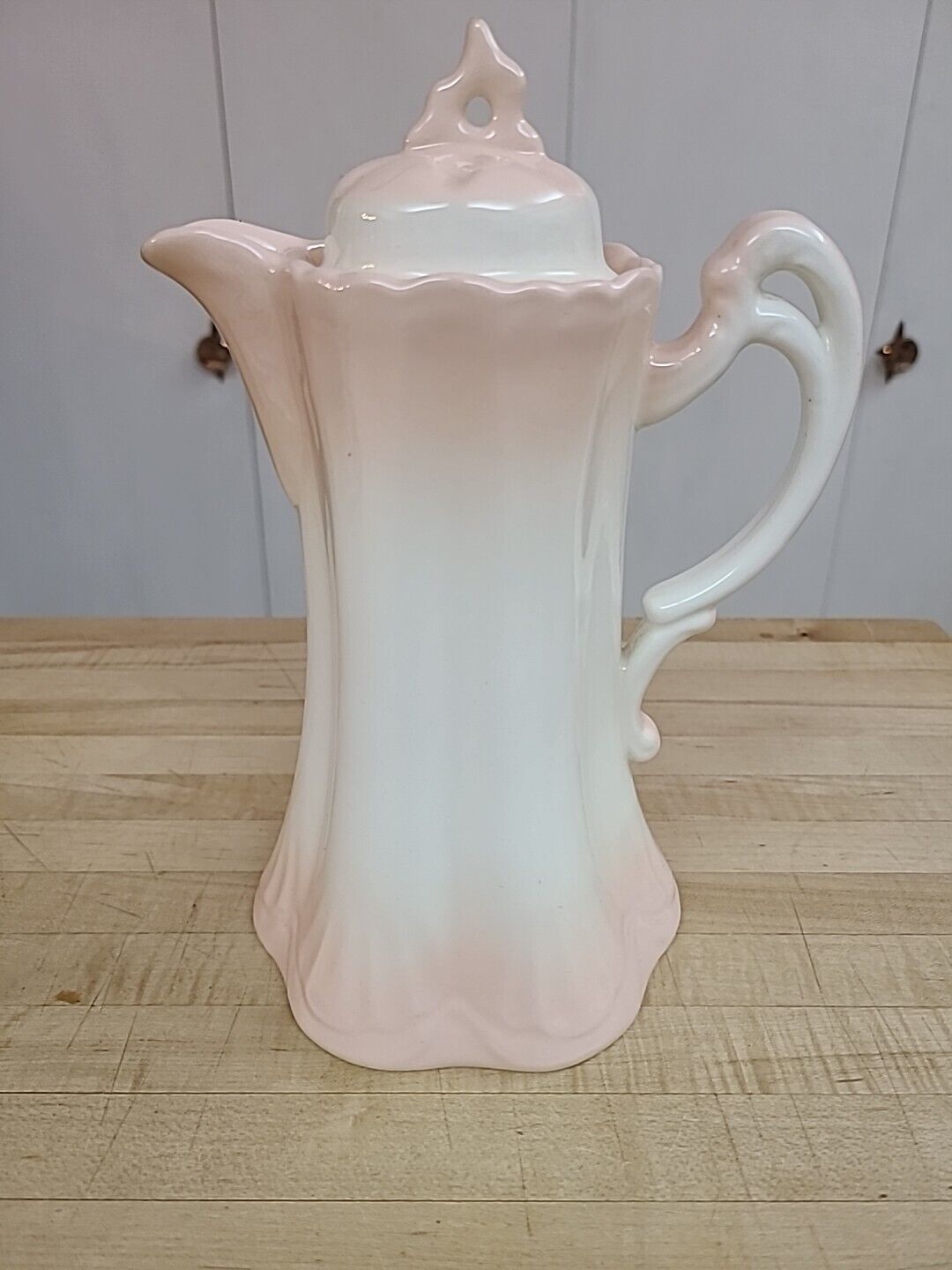 Vintage 1960's Pink Peach And Cream Ceramic Coffee Tea Pitcher 