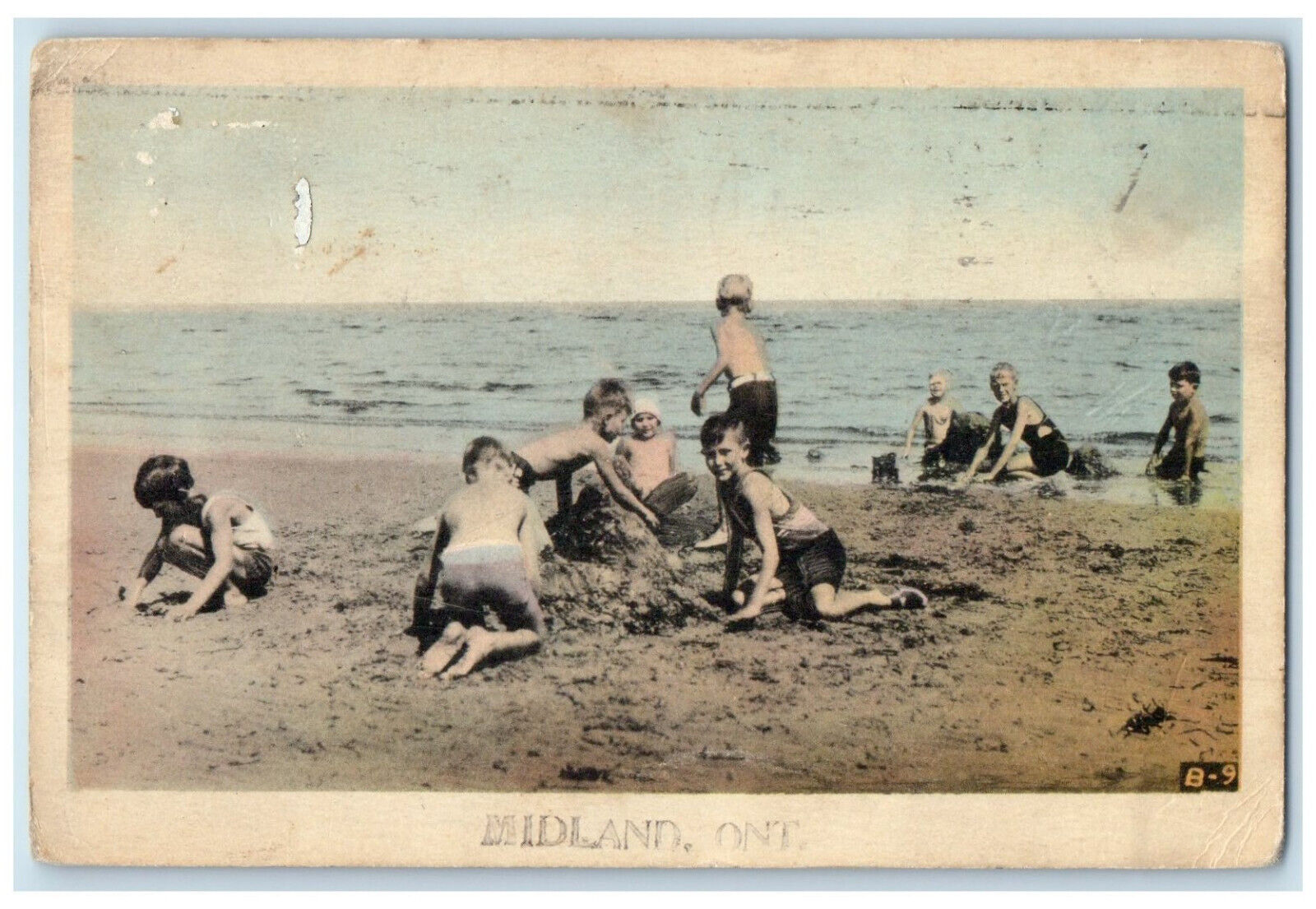 c1950's Bathing and Sand Playing Scene Midland Ontario Canada Vintage Postcard