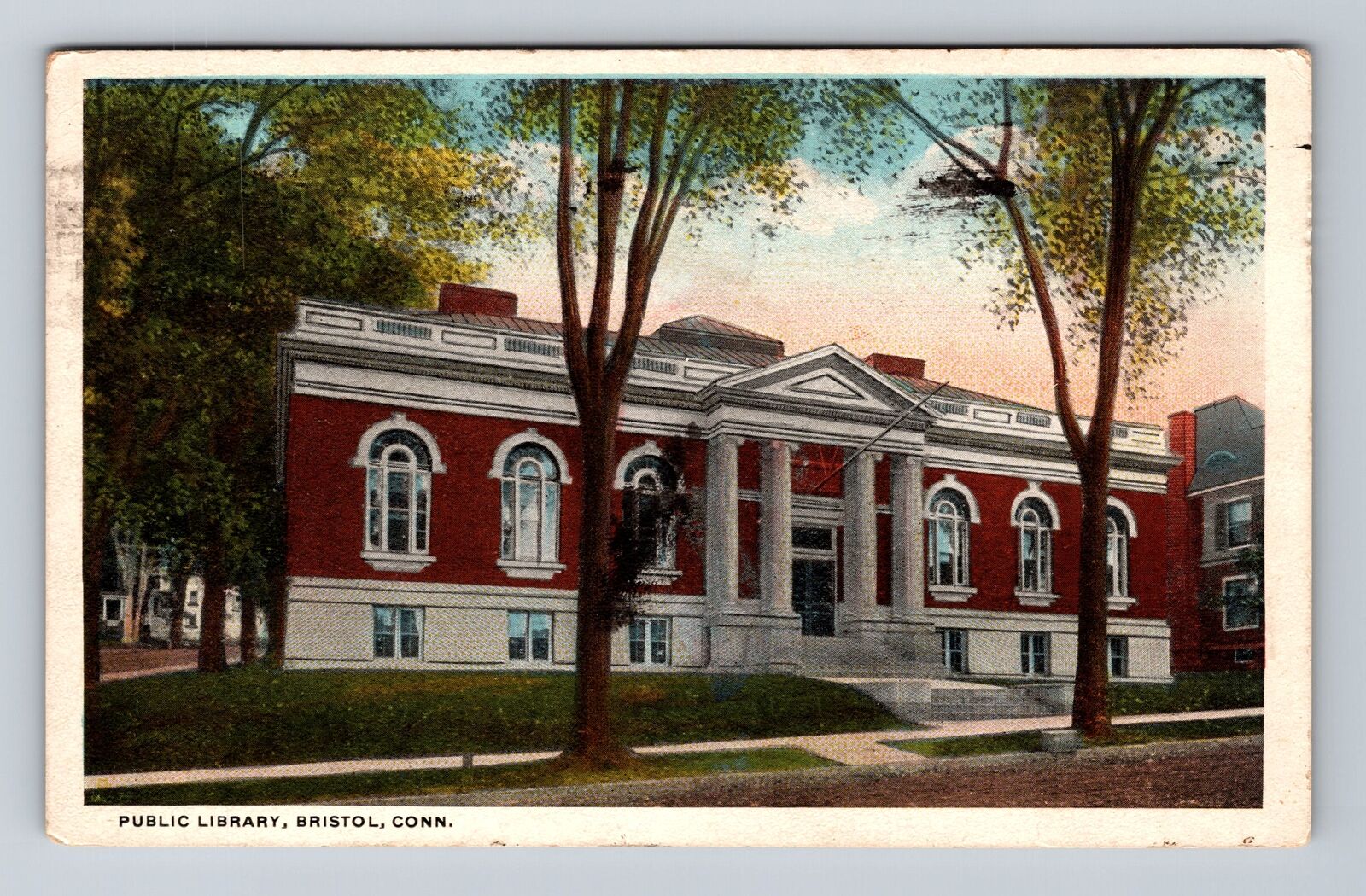 Bristol CT-Connecticut, Panoramic View Public Library, Antique Vintage Postcard