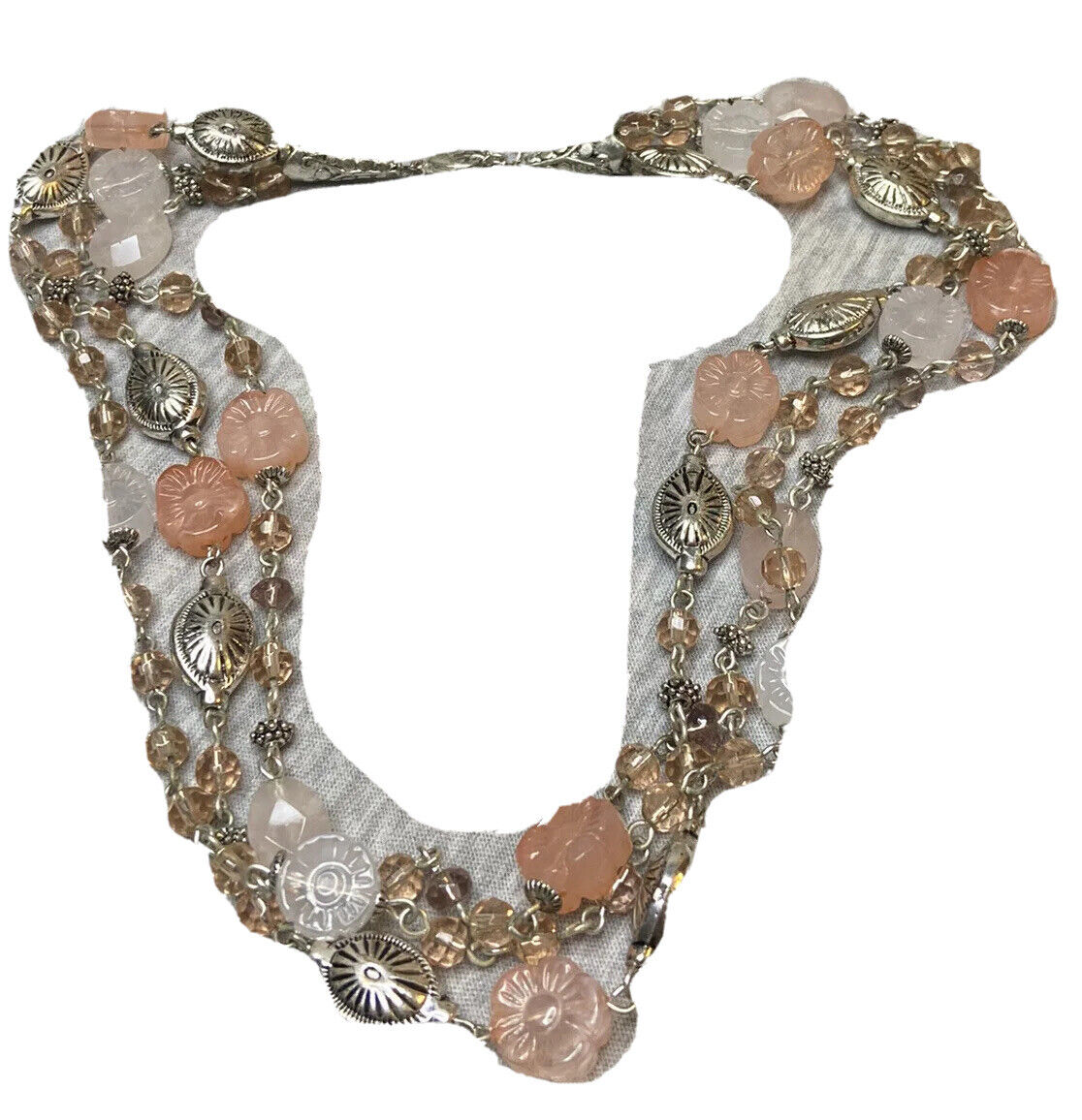 vintage three strand pink Avon necklace 16 To 18”