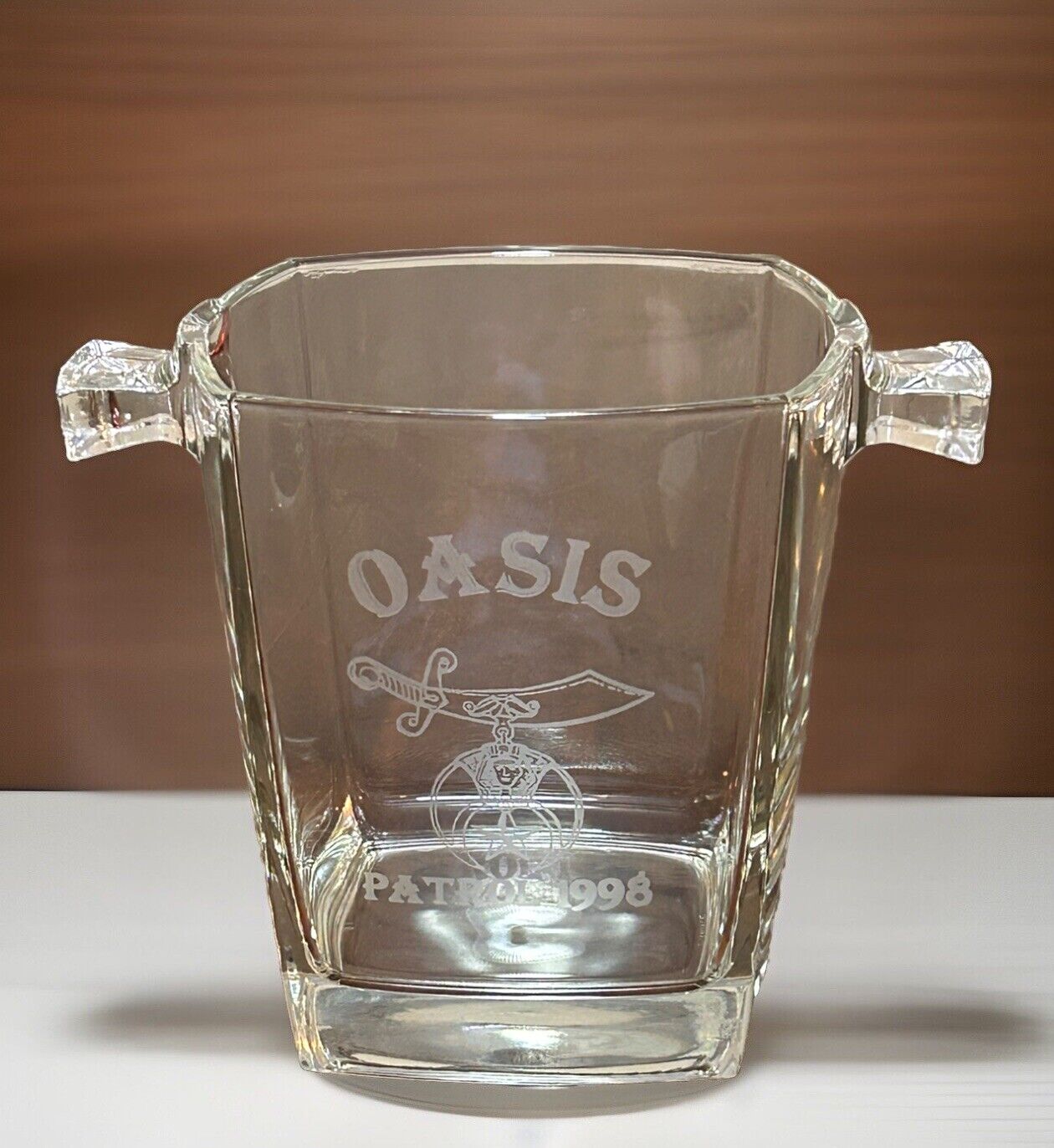 Shriner Oasis Patrol 1998 Etched Glass Ice Champagne Bucket Made In France