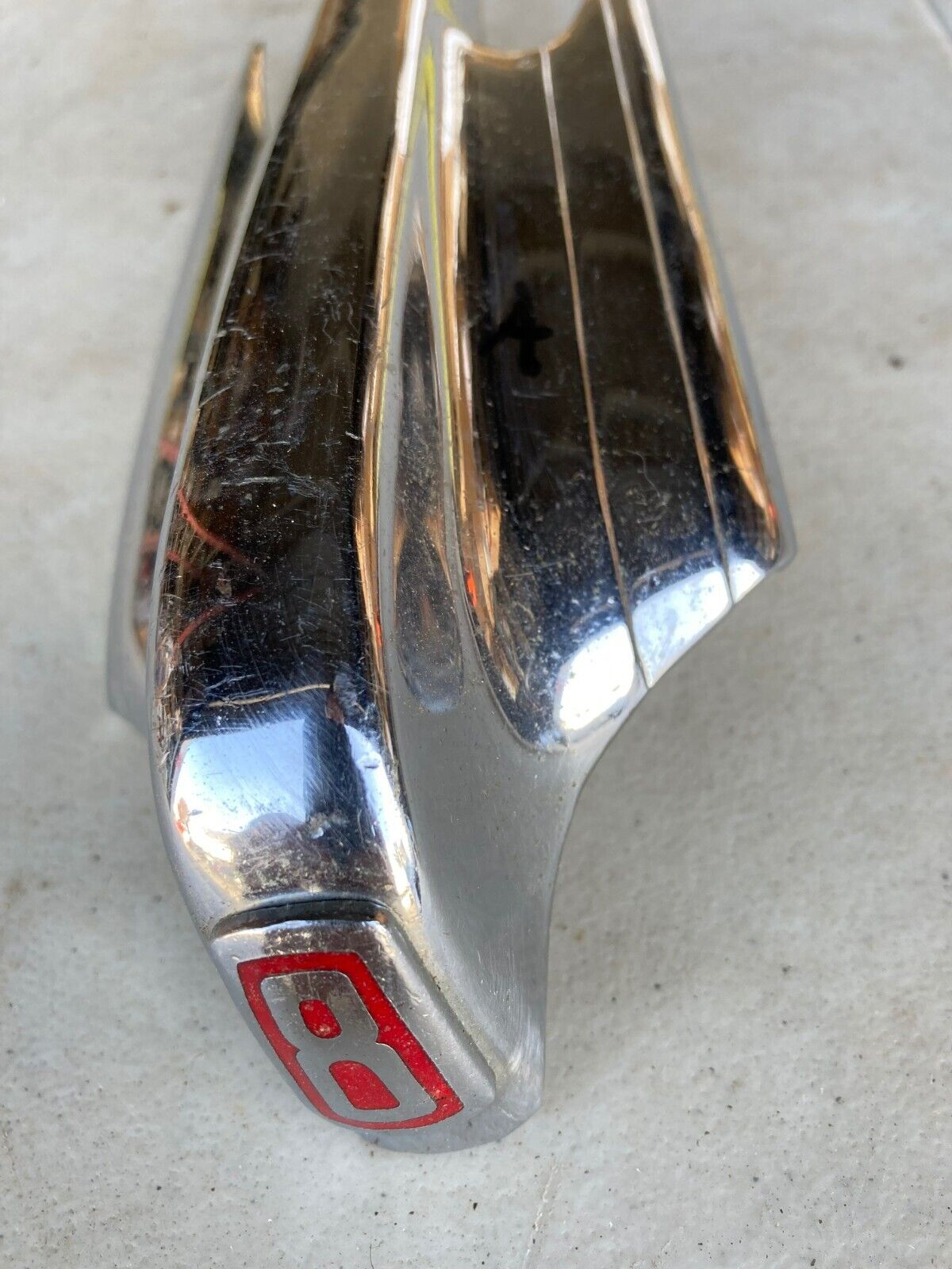1942 Ford Mercury Hood Ornament Chrome with Red