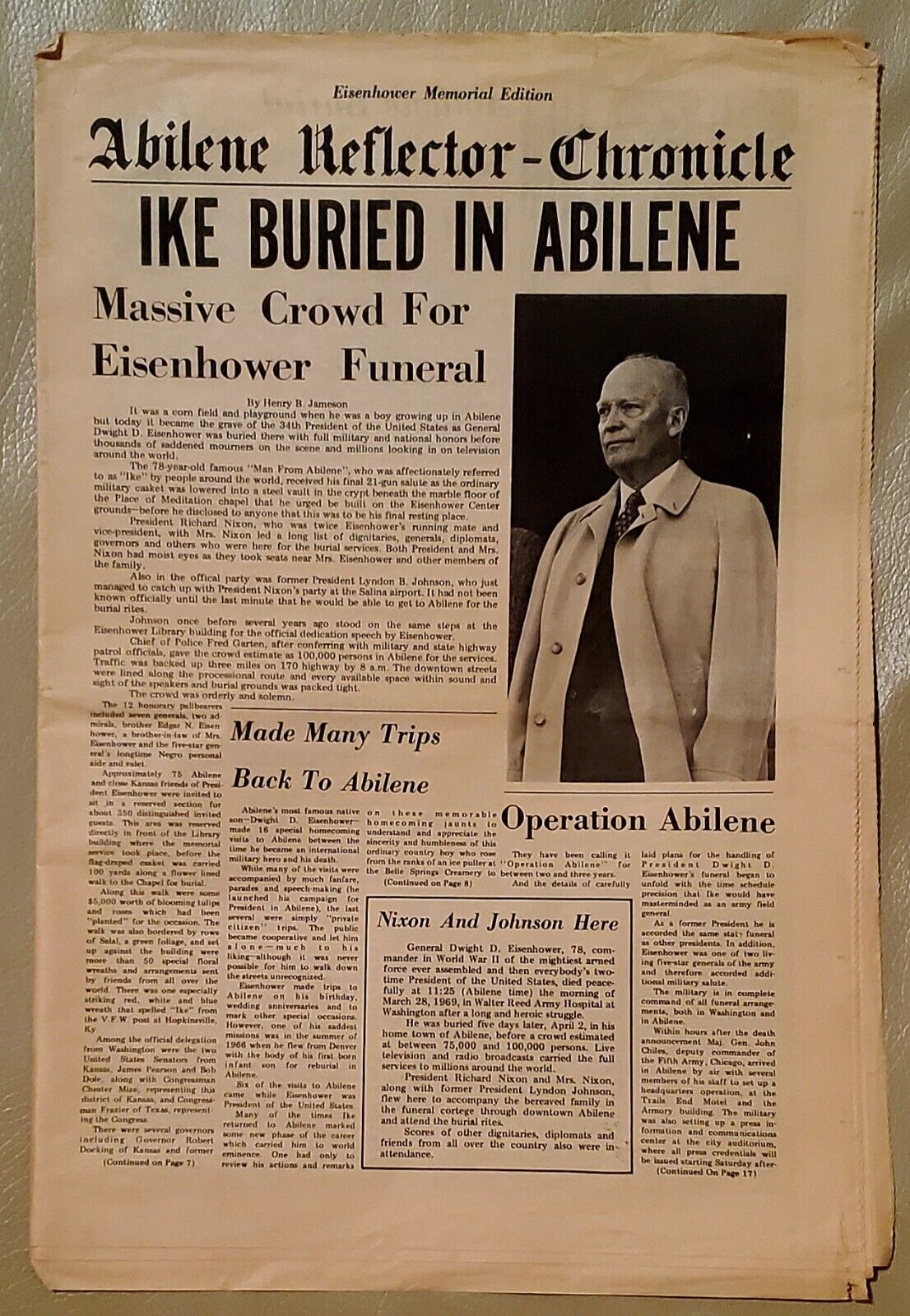 1969 President Eisenhower's Funeral - Abilene Reflector Chronicle