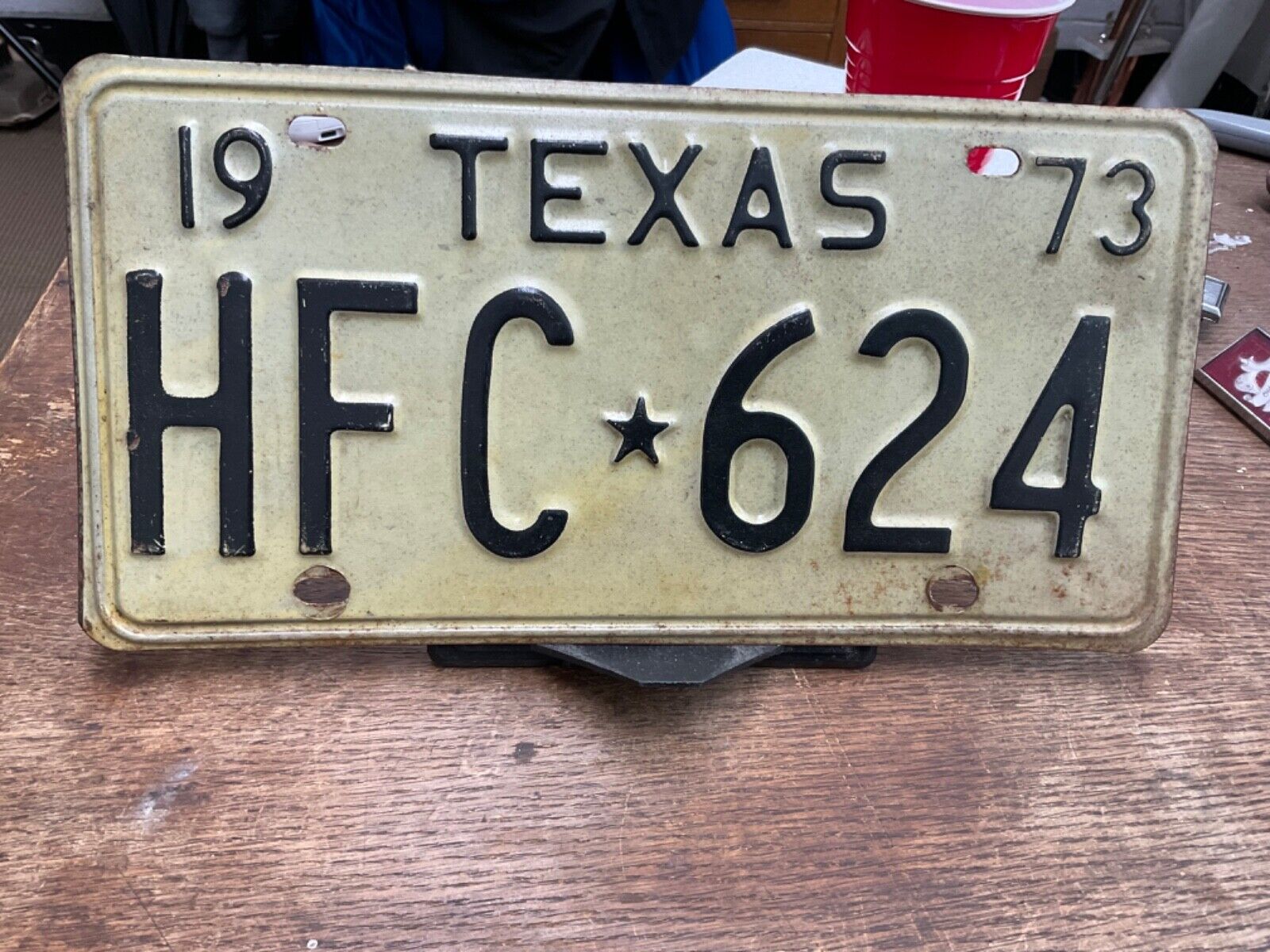 1973 Texas License Plate HFC 624 Vintage Rustic