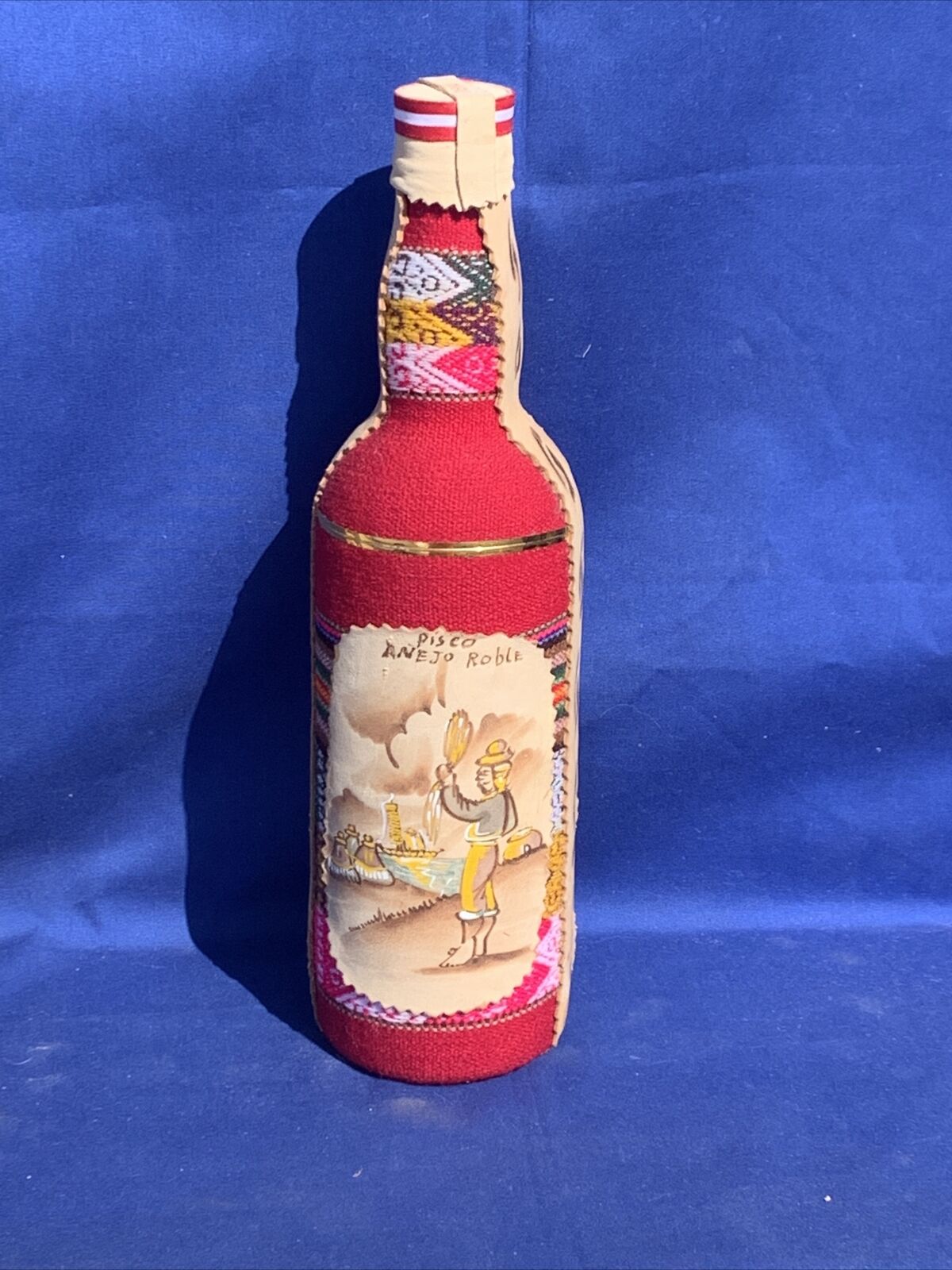 Vintage PISCO ANEJO ROBLE Tequila Peruvian Peru Leather Handmade Bottle ❤️sj10m5