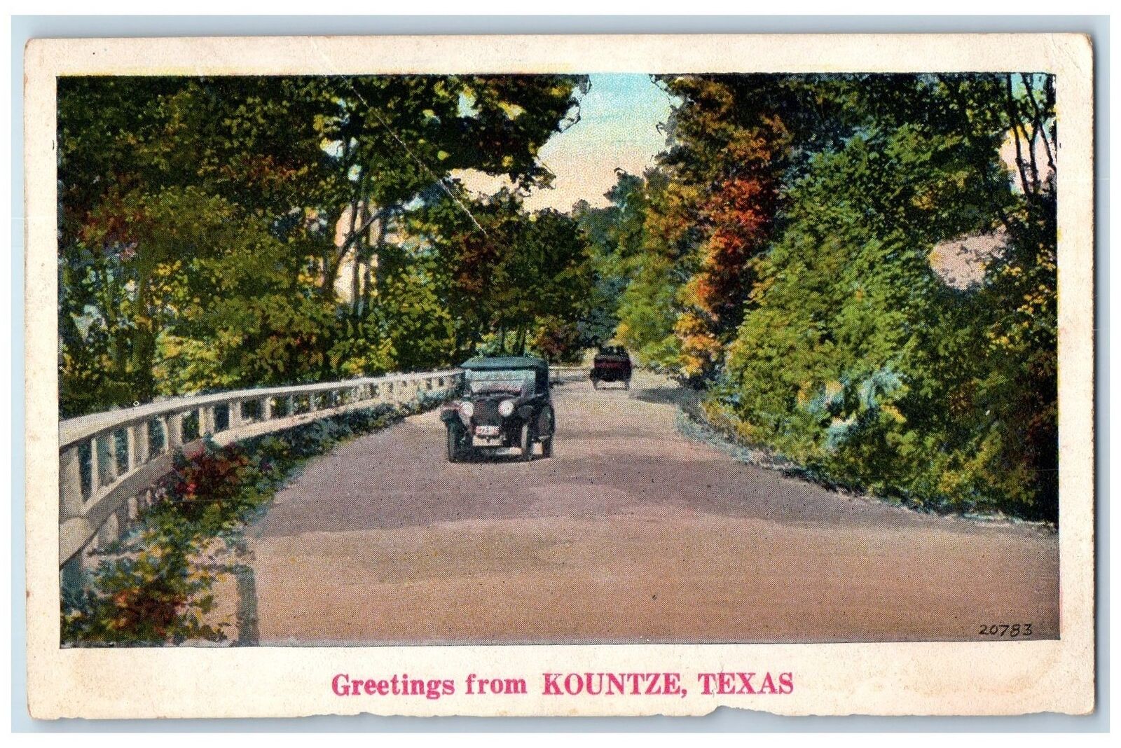 c1920\'s Greetings From Kountze Old Cars Scene Texas TX Unposted Vintage Postcard