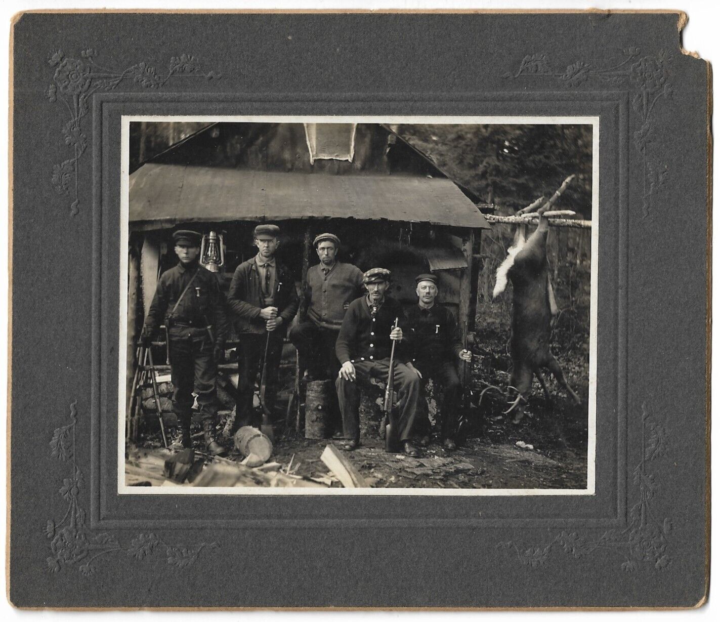 Early 20th Hunting Photograph 4 Men Holding Guns  Deer Buck Killed