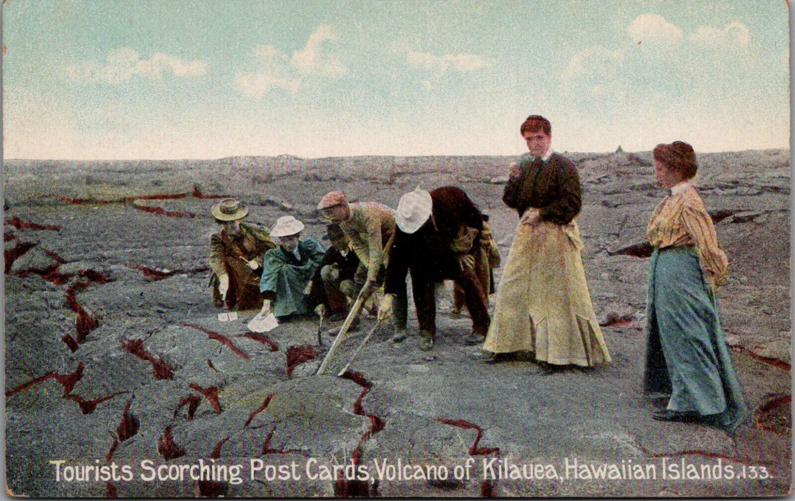 Tourists Scorching Postcards Kilauea Volcano Hawaii Private Mailing Card D60