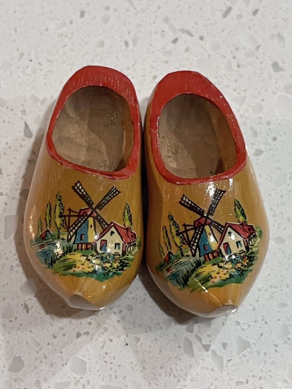 Dutch Handcarved/Handpainted Holland Wooden Clogs Shoes w/Windmill Authentic Vtg