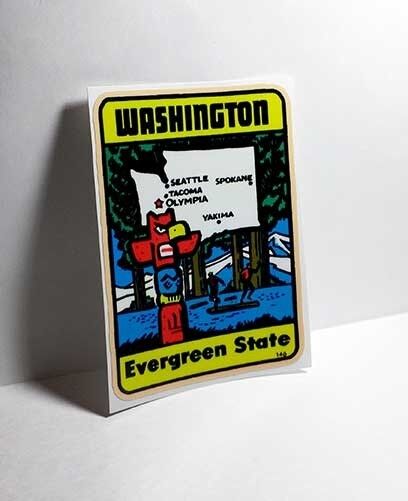 Washington Evergreen Vintage Style Travel Decal, Vinyl Sticker, luggage label