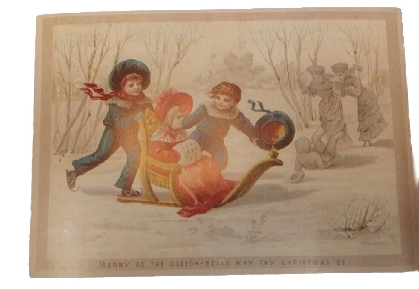 Merry as The Sleigh Bells May Thy Christmas Be Victorian Repr 1874-1895 Postcard