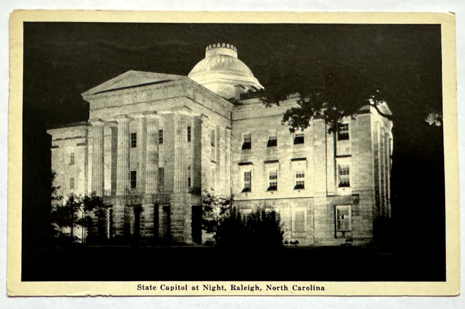 State Capitol Building at Night Raleigh North Carolina NC Vintage 1942 Postcard