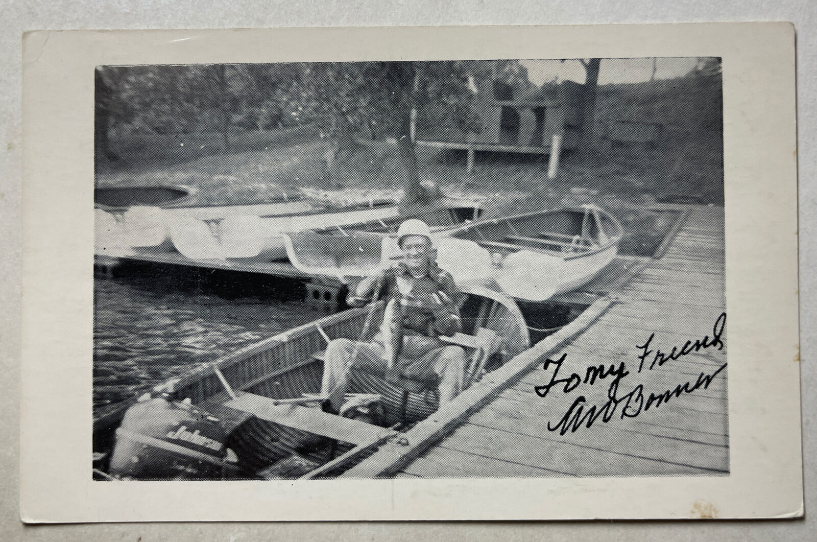 Aro Bonner Fishing at the dock in his boat Dent Minnesota printed