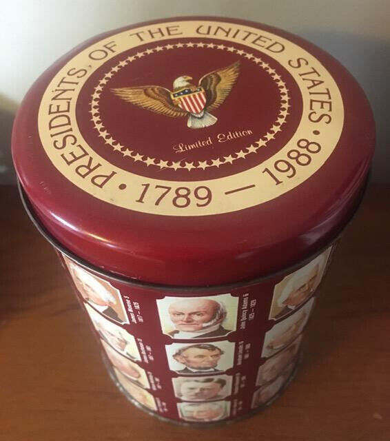 1988 US Presidents Valleybrook Farms Cookie Vintage Collectible Tin