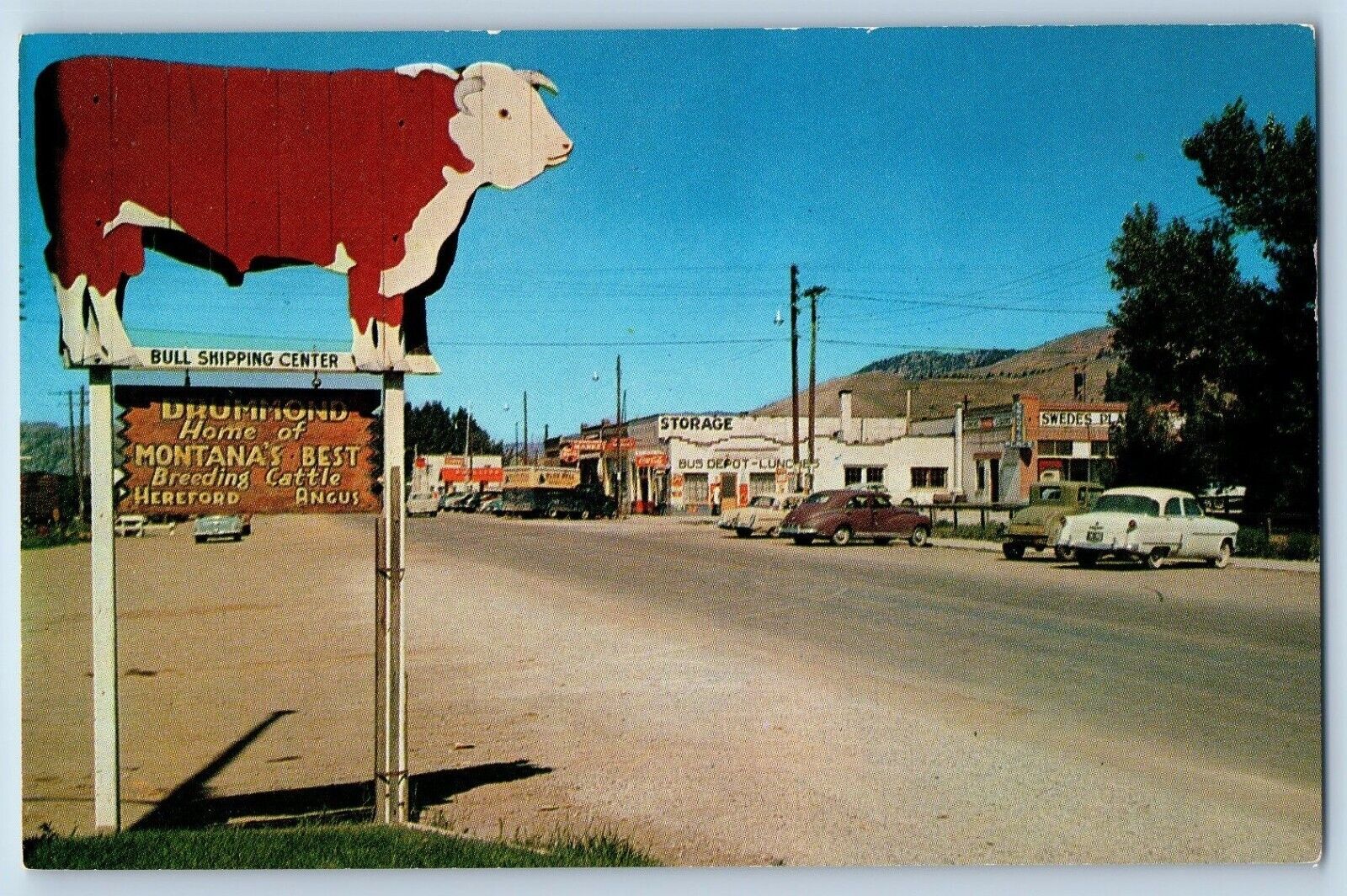 Drummond Montana MT Postcard Heart Flint Creek Valley Street Road c1960 Unposted