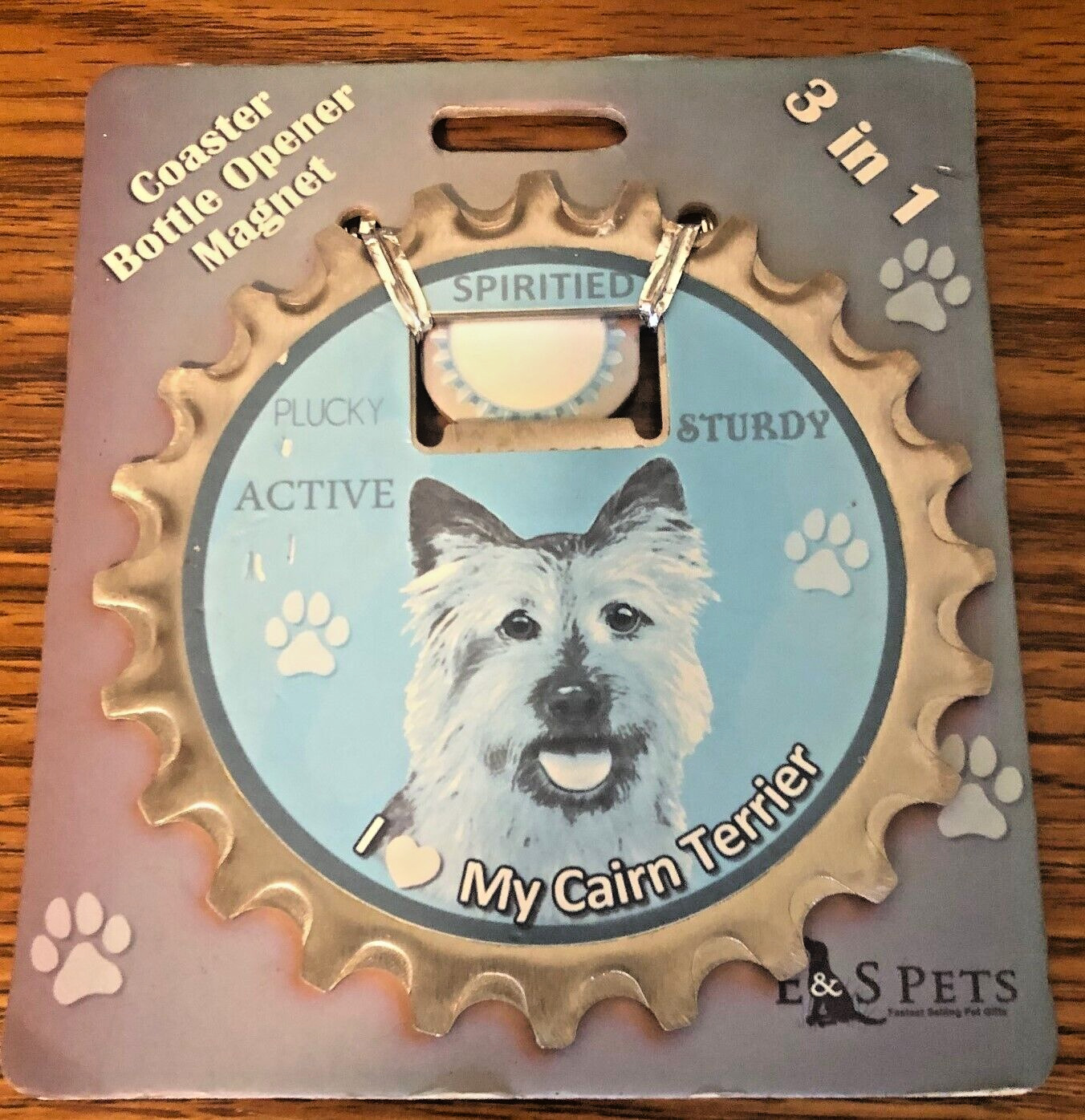 NWT E&S Pets I Love My Cairn Bottle Opener, Coaster & Magnet