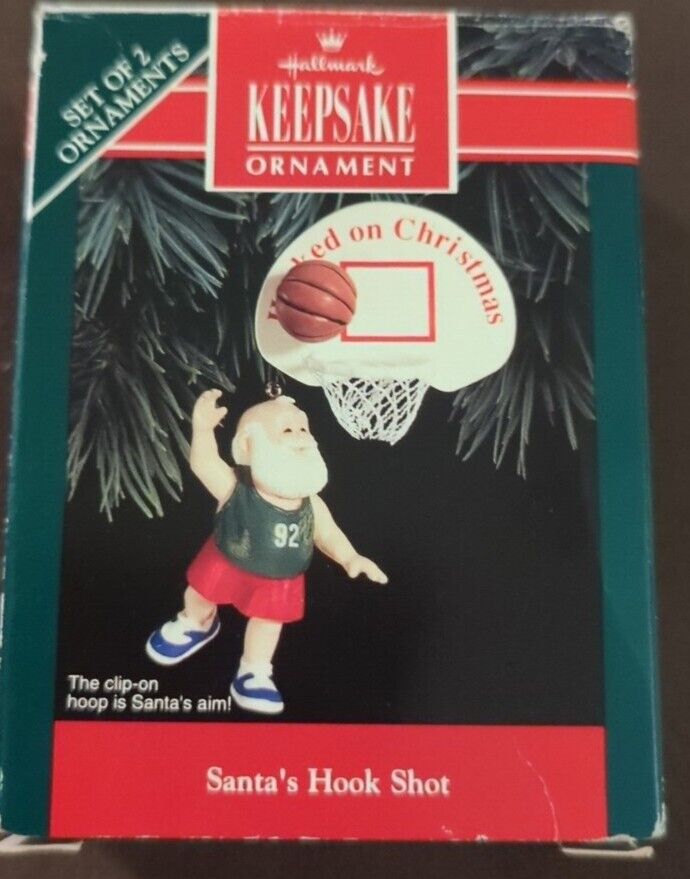 1992 Hallmark Keepsake Ornament Santa\'s Hook Shot Basketball Hoop EX Condition