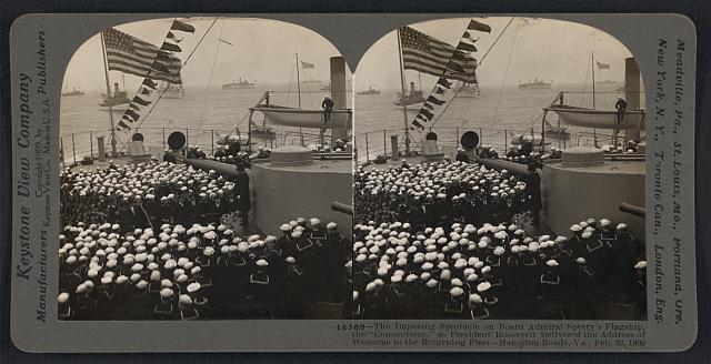 The imposing spectacle on board Admiral Sperry\'s flagship, the Con- Old Photo