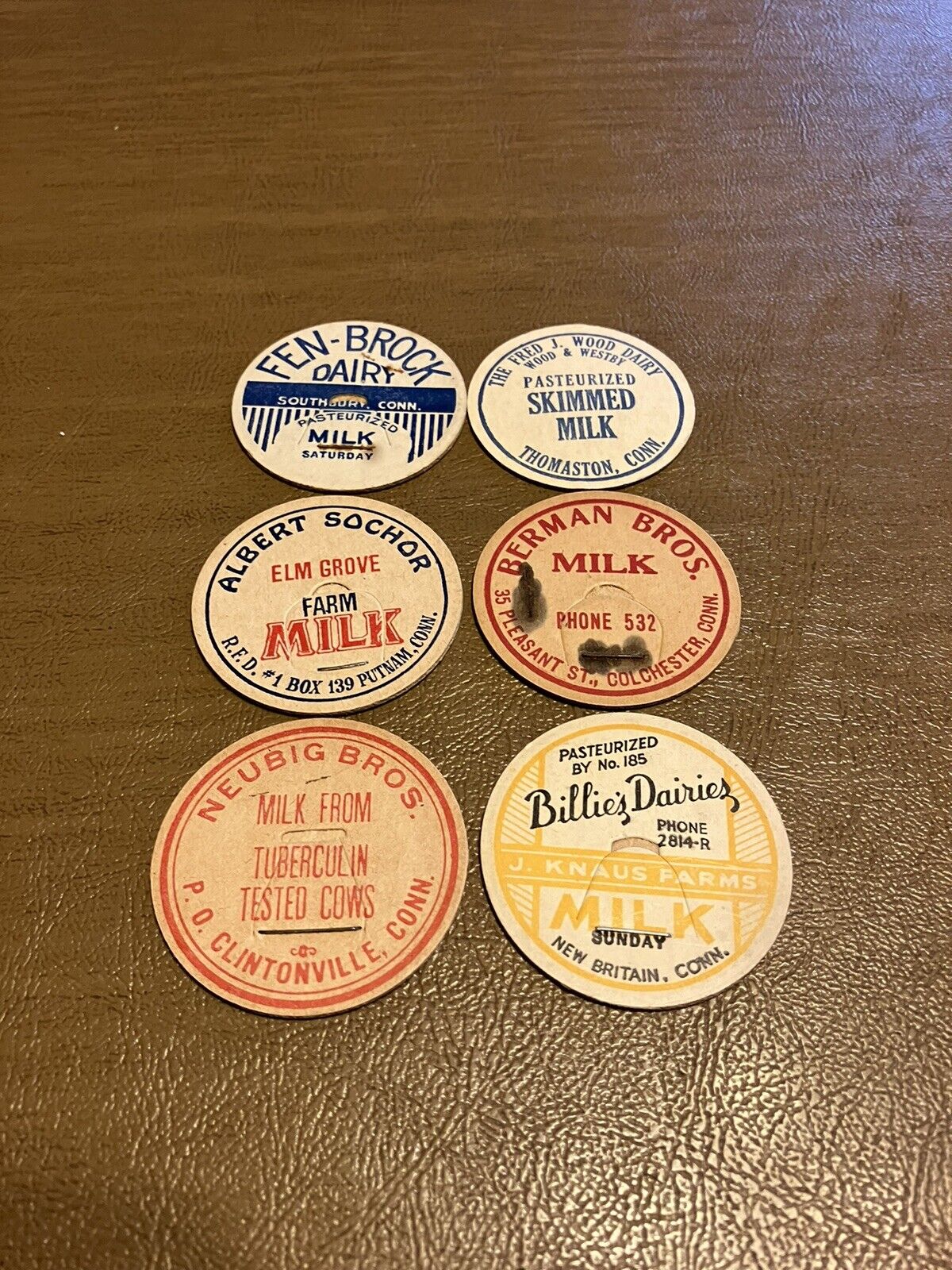 Lot of 6 Connecticut Milk Caps 